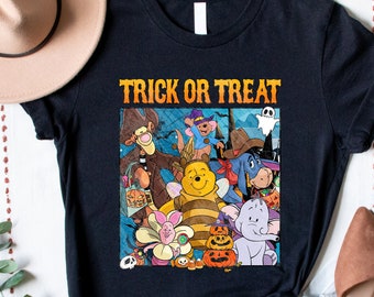 Vintage Pooh and Friends Shirt, Trick Or Treat Shirt, Disney Sketch Shirt, Disney Halloween Shirt,  Disneyland Halloween Shirt