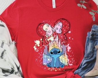 Stitch and Watercolor Castle Shirt, Disney Watercolor Caste Minnie T-Shirt, Disney Stitch Shirt, Disney Castle Shirt, Disney Vacation Shirt