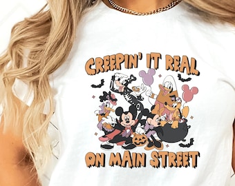 Creepin 'It Real On Main Street Shirt, Mickey and Friends Halloween Shirt, Disney Halloween passendes Shirt, Süßes oder Saures Shirt