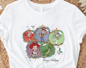 Camisa navideña vintage de Disney Toy Story, sudadera de cuento de personajes Toy Story, Disney Ball Pixar, Buzz Lightyear, Tree Rex, Woody, Jessie Tee