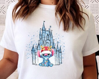 Camisa de Navidad de puntada, camisa de puntada de Disney, camisa de Navidad de Disney, camisa de Navidad feliz, camisa de Navidad de puntada linda