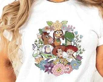 Camisa de Toy Story, camisa floral de Toy Story, tienes un amigo en mí, Disney Toy Story, Jessie Bo Beep, Rex Slinky Hamm, camisa de vacaciones de Disney