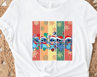 Stitch Christmas Shirt, Stitch Xmas Tree Santa Hat Present Christmas Xmas Shirt, Stitch Holiday Shirt, Stitch Disney Xmas Shirt Gift