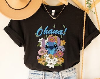 Stitch Floral Shirt, Ohana Shirt, Disney Shirt, Lilo And Stitch Shirt, Ohana Means Family Shirt, Hawai Shirt, Gift For Her, Disneyworld Tee