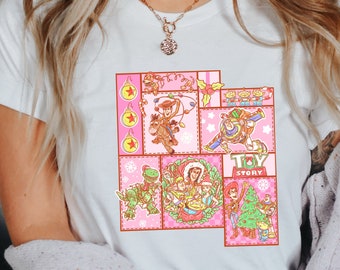 Disney Toy Story Weihnachtsshirt, Toy Story Charaktere Weihnachtsshirt, Disney Buzz Woody Rex Alien Xmas Tee, Weihnachtsbaum und Lichter Tee