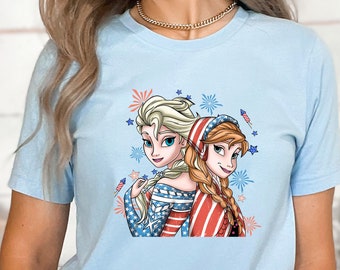 Camisa Frozen USA, Anna y Elsa 4 de julio, Camisa del Día de la Independencia de la Princesa Disney, Camisa Disney Castle US Flag 4 de julio