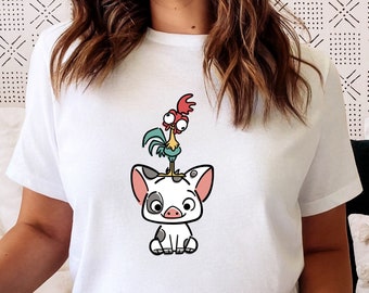 Pua y Hei Hei, camiseta de Disney, camiseta de Disneyland, bordado, Moana, camiseta de moda, idea de regalo, regalo de Disney World para niños, camiseta mágica