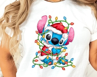 Stitch Santa Stitch kerstverlichting shirt, Disney kerstshirt, Santa Stitch shirt, Disneyland kerstvakantiecadeau, Disney World Tee