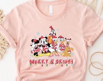 Vintage Mickey and Friends shirt, Merry And Bright Christmas tshirt, Christmas Disneyworld Family Shirt, Disneyland Christmas Gifts