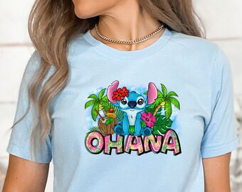 Ohana Shirt, Stitch Shirt, Floral Ohana Shirt, Disney Shirt, Ohana Means Family Shirt, Lilo And Stitch Shirt, Hawaii Shirt, Gift For Her