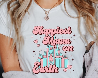 地球上で最も幸せなお母さんシャツ、ディズニーランドシャツ、母の日ギフト、ママディズニーワールドシャツ、ママのためのミッキーマウスシャツ、マママウスの耳