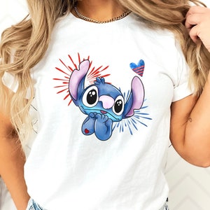 Camisa Stitch American 4th Of July, bandera de Disney USA, camisa patriótica de Disney, camisa del Día de los Caídos, camisa divertida del 4 de julio