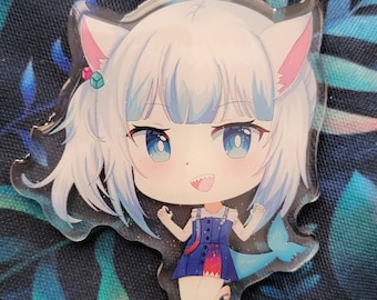 B GRADE VTuber Hololive Gawr Gura 2.5" Glitter Epoxy Acrylic Charm