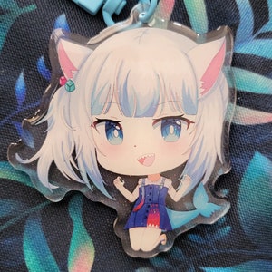 B GRADE VTuber Hololive Gawr Gura 2.5&quot; Glitter Epoxy Acrylic Charm