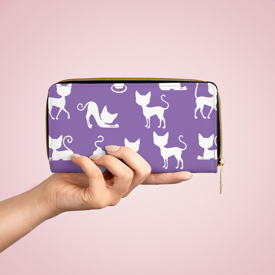 Kitschy White Cats on Purple Vintage Cruelty Free Wallet Etsy