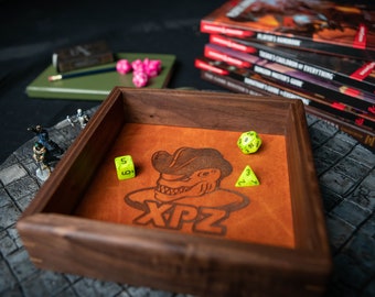 Dice Tray - Customizable Handmade hardwood and leather dice tray for dungeons and dragons, role playing games, and tabletop games