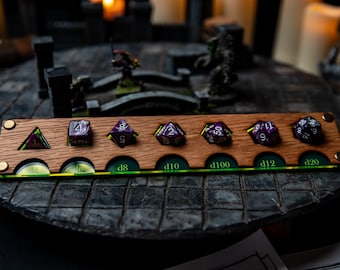 Oak Dice Holder for D&D: Acrylic Dice Identifier