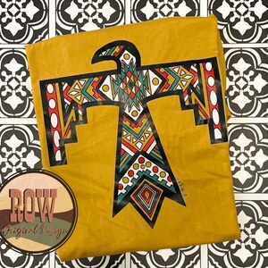 Geometric Thunderbird Tee, Aztec, Red White Turquoise, Western, Rustic Shirt image 1