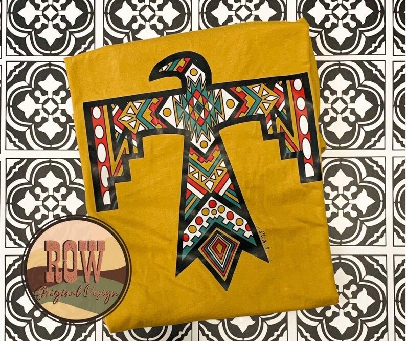 Geometric Thunderbird Tee, Aztec, Red White Turquoise, Western, Rustic Shirt image 1