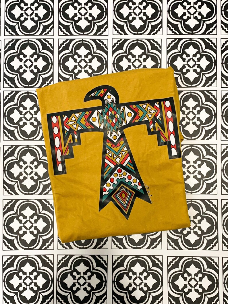 Geometric Thunderbird Tee, Aztec, Red White Turquoise, Western, Rustic Shirt image 2