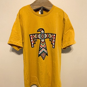 Geometric Thunderbird Tee, Aztec, Red White Turquoise, Western, Rustic Shirt image 3