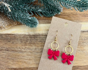 Christmas Bow dangle earrings, Christmas earrings