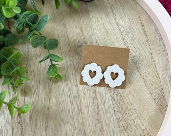 White heart cutout earrings, heart earrings, valentines earrings, white earrings