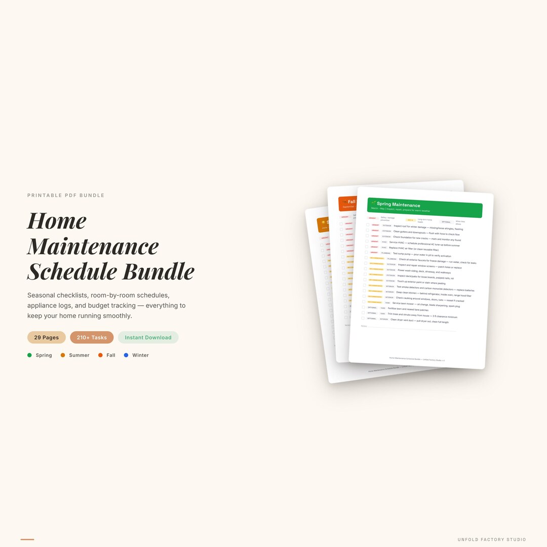 Home Maintenance Checklist Printable | Seasonal House Schedule Bundle ...