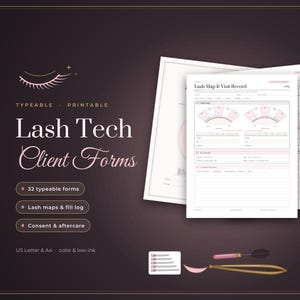 Lash Tech Client Forms, Fillable Extension Consent, Eyelash Map, Fill Log, Record Book PDF