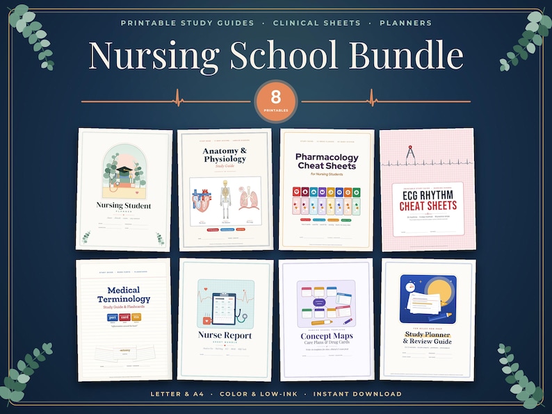 Nursing School Bundle: Student Planner, Pharmacology Cheat Sheets, Anatomy Study Guide, ECG, Medical Terminology imagen 1