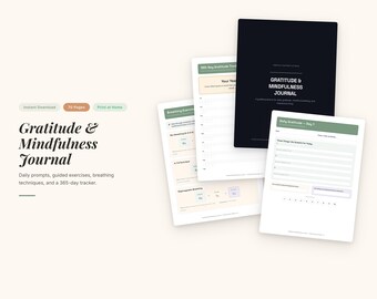 Journal de pleine conscience de gratitude | Instructions quotidiennes, exercices de respiration (téléchargement numérique)