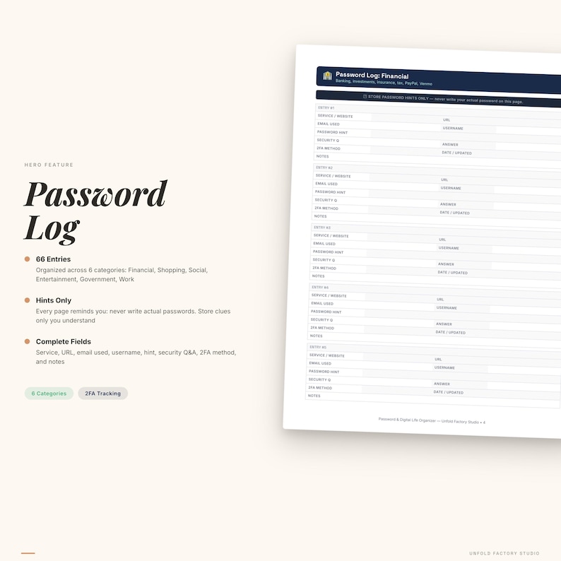 Password Organizer Printable | Digital Life Planner PDF (Instant Download) image 3