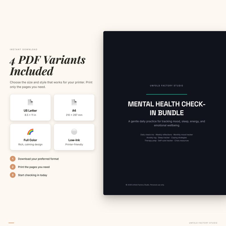 Mental Health Check-in Journal | Daily Mood Tracker, Anxiety Log (PDF Download) image 8