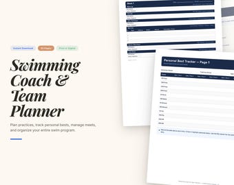 Zwemcoachplanner afdrukbaar | Organisator zwemteam | Oefenplanner | Meet-manager | Zwemcoachmap pdf-download