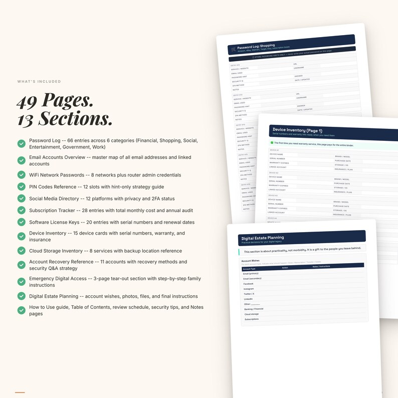 Password Organizer Printable | Digital Life Planner PDF (Instant Download) image 2