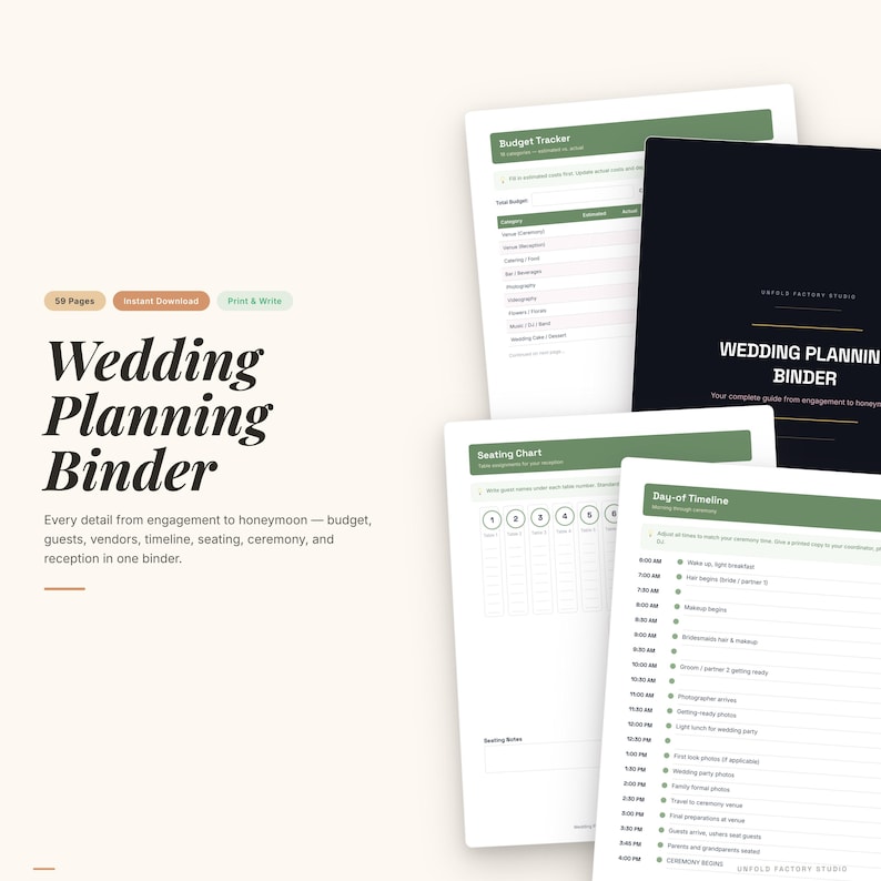 Wedding Planner Binder | Budget, Guest List, Timeline, Seating Chart (Digital Download) image 1