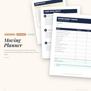 Moving Planner Bundle | 44-Page Checklist, Budget Tracker, Box Labels (PDF) image 1