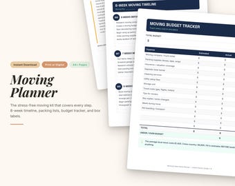 Moving Planner Bundle | 44-Page Checklist, Budget Tracker, Box Labels (PDF)