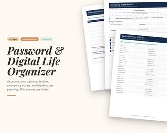 Wachtwoordorganizer afdrukbaar | Digitale levensplanner pdf (directe download)