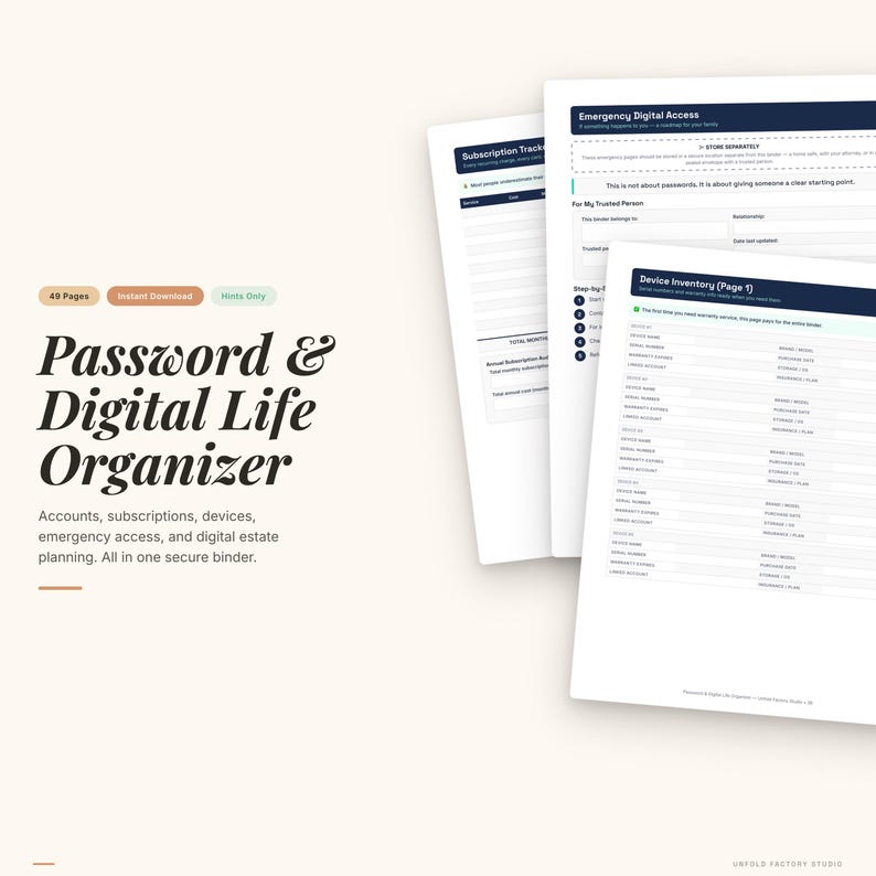 Password Organizer Printable | Digital Life Planner PDF (Instant Download) image 1