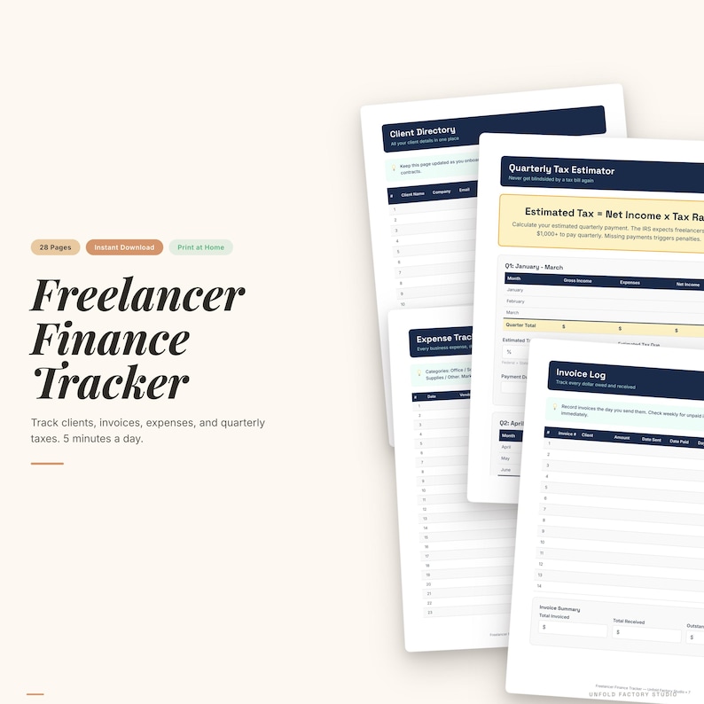 Freelancer Finance Tracker | Client, Invoice, Expense, Tax PDF Planner image 1