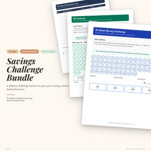 Savings Challenge Bundle | 52 Week, 100 Envelope, No Spend Tracker (Digital Download) image 1