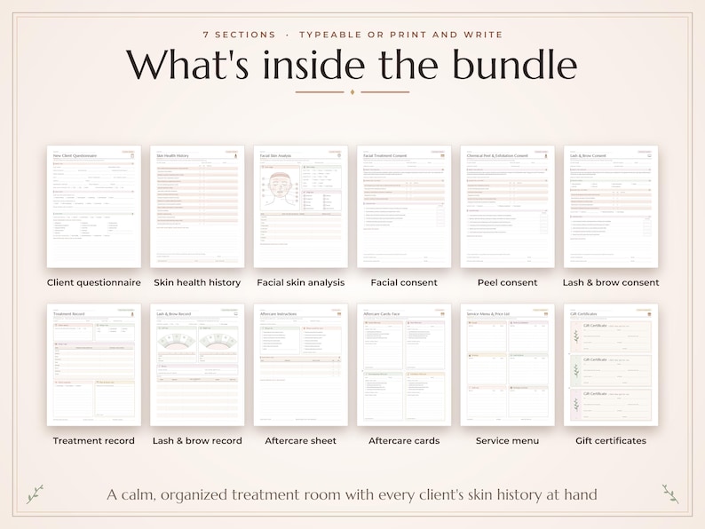 Esthetician Client Forms Bundle, Fillable Skin Care Intake Consent Form, Facial Treatment Record PDF image 2