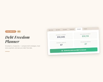 Planificateur de remboursement de la dette Google Sheets | Calculatrice boule de neige vs avalanche | Modèle de suivi des dettes | Téléchargement instantané