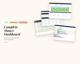 Complete Money Dashboard, Budget Net Worth Savings Tracker (Digital Download)