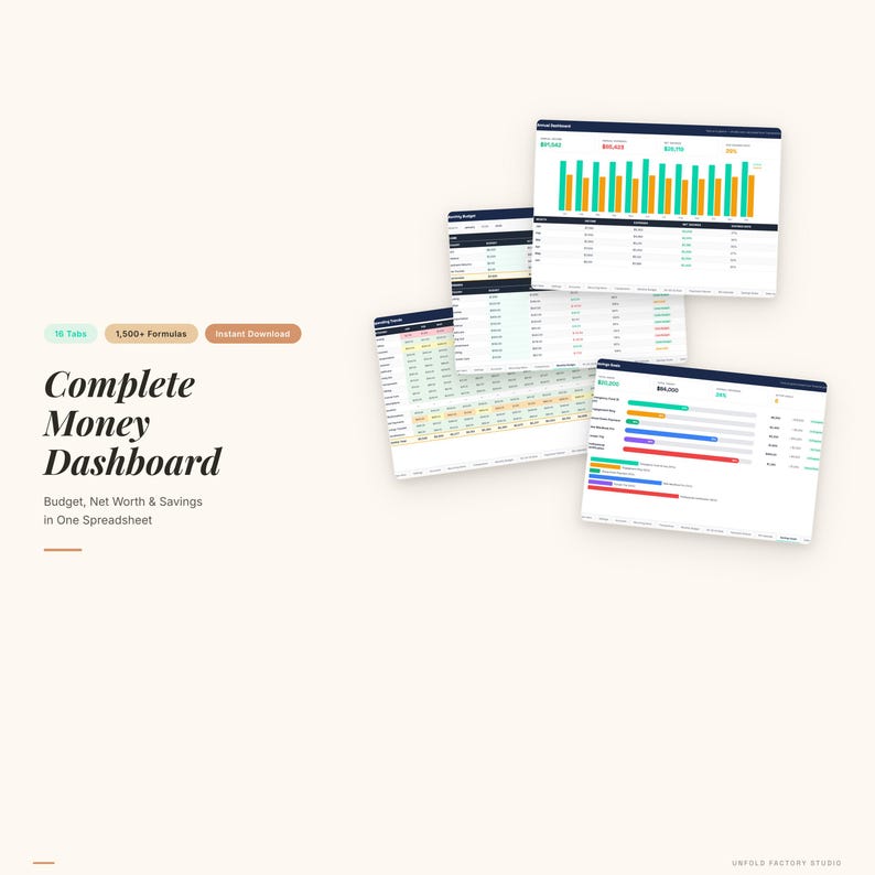 Complete Money Dashboard, Budget Net Worth Savings Tracker (Digital Download) image 1