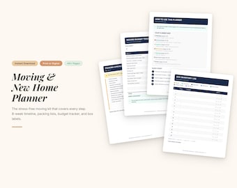Moving Planner Bundle | 44-Page Checklist, Budget Tracker, Box Labels (PDF)