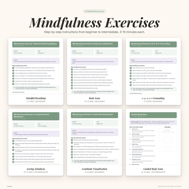 Gratitude Mindfulness Journal | Daily Prompts, Breathing Exercises (Digital Download) image 3