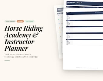 Planner voor instructeur paardrijden, afdrukbaar | Lesplan paardensport | Schuurmanager | Gezondheidslogboek paarden | Bindmiddel voor de rijschool (pdf)
