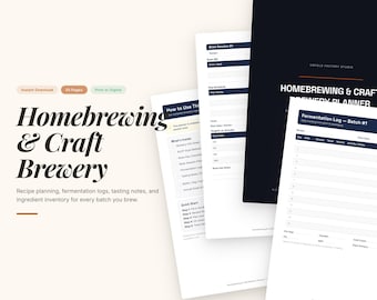 Homebrewing planner afdrukbaar | Brouwlogjournaal | Bierrecepttracker | Gistingslogboek | PDF-download van Craft Brewery Organizer